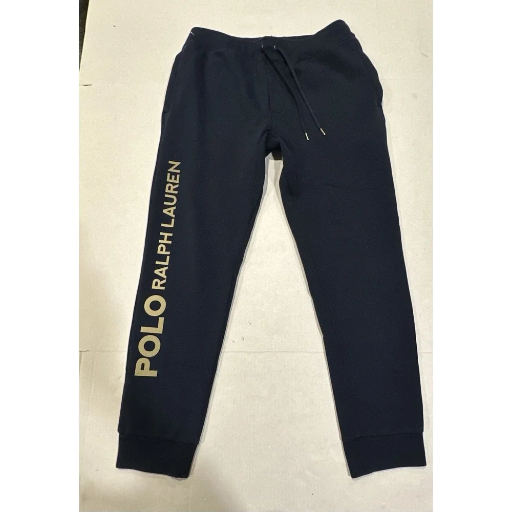 Polo Ralph Lauren Navy Sweatpants Joggers Navy Blue Gold Logo Mens Size Medium